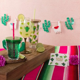 X&O Paper Goods X&O Paper Goods White and Green Cactus"Spike This" Beverage Cocktail Napkins, 20pc, 5.5" x 5.5", White & Green