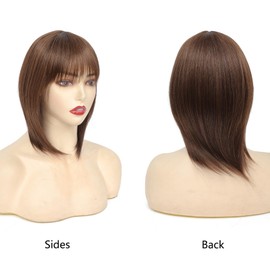 BUYOGET Medium Brown Hair Topper Clip in Hair Pieces for Woman Short 12 Inch Clip in Toppers with Fringe for Thinning Hair