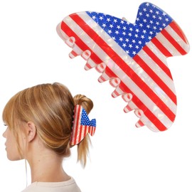 4th of July Hair Claw Clips for Women Girls Patriotic USA Flag Acrylic Hair Clips for Thick & Thin Hair Cute Non-slip Semicircle Claw Clips Hair Accessories for Independence Day
