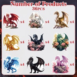 Inisajace Dragon Birthday Party Decorations - 36PCS Dragon Theme Cupcake Toppers Birthday Decoration Magical Party Cupcake Picks Decor Supplies