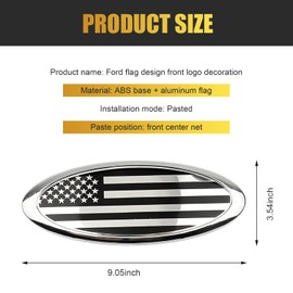 Hugwits 9 Inch Front Grille American Flag Emblem, Aluminum Oval Rear Tailgate Emblem, Compatible with Ford 04-14 F150, 05-07 F250 F350, 11-16 Explorer,11-14 Edge, 06-11 Ranger (Silver)