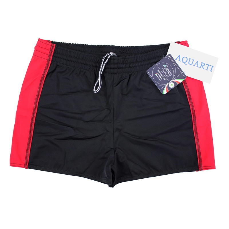 Aquarti Mens Swimming Trunks with Drawstring Elastic Waistband Black/Red Size:
