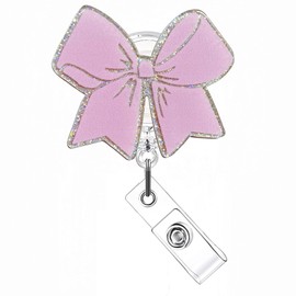 Sparkly Cute Bow Badge Reel, Pink Sparkly Cute Bow Badge Ree Retractable for Nurses Doctors Medical Workers Students Tag Holder Accessory