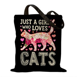 Cool Gifts for Cat Lovers, Cute Tote Bags for Women, Christmas Mother's Day Birthday Gifts Tote Bag, Aesthetic Canvas Tote Bag for Vacation Shopping Grocery, Pink Cat Tote Bag