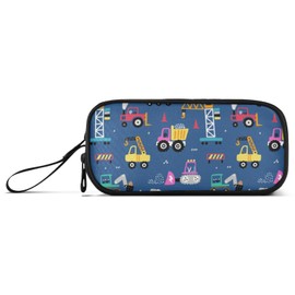 Wfrish Large Pencil Case,Cute Excavator Truck Big Capacity Pencil Pouch 3 Compartments,Zipper Pencil Box, Back to School Supplies for Teen Girls Boy Student College Adults,Travel Essentials Blue