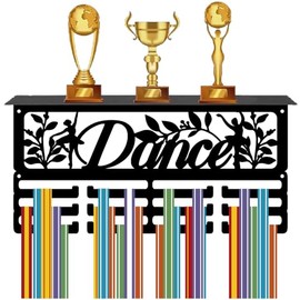 CREATCABIN Dancer Medal Holder Medal Hanger Medal Rack Display Wall Mounted Hanging Awards with Trophy Shelf 4 Rows Hold 70+ Medals Gift for Dancer Balet Dancing Winner Medalists 15.7x7.9 Inch Black