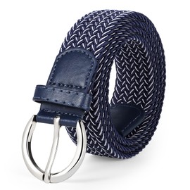 JASGOOD Women Braided Woven Elastic Stretch Belt Canvas Casual Belt for Jeans Pants, F-Blue/White