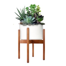 UYEENGY Indoor Plant Stand - Corner Bamboo Plant Stand for Small Spaces, Adjustable 8 to 12 Inches, Natural Floor Standing Pot Holder (Plant Not Included) (Brown)