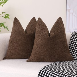 VOILYBIRD Pack of 2 Heavy Boucle Throw Pillow Covers 18x18 Inches, Decorative Pillow Covers for Sofa Couch, Modern Cushion Covers for Living Room, Brown