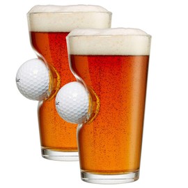 BenShot Golf Ball Glass with Real Golf Ball Embedded. Made in the USA (2, 16oz Pint)
