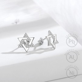 EUDORA Harmony Ball Cat Dog Snake Star of David Earrings for Women Sterling Silver 925, Cute Cat Dog Jewellery Earrings Ideal Funny Gift for Women, Sterling Silver, Cubic Zirconia