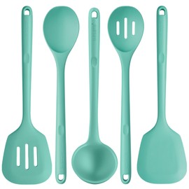 Silikon-Küchenkochutensilien-Set mit 5 Stück: U-Taste 230°C hohe Hitzebeständigkeit lange Küchenutensilien BPA-frei Antihaft-Gummi Kochzubehör zum Rühren Braten Servieren Begießen Mischen (Aqua Sky)