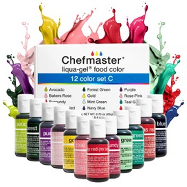 Chefmaster - Liqua-Gel Food Coloring - 12 Color Set C - Fade Resistant - 12 Pack - Vibrant, Eye-Catching Colors, Easy-To-Blend Formula - Made in the USA