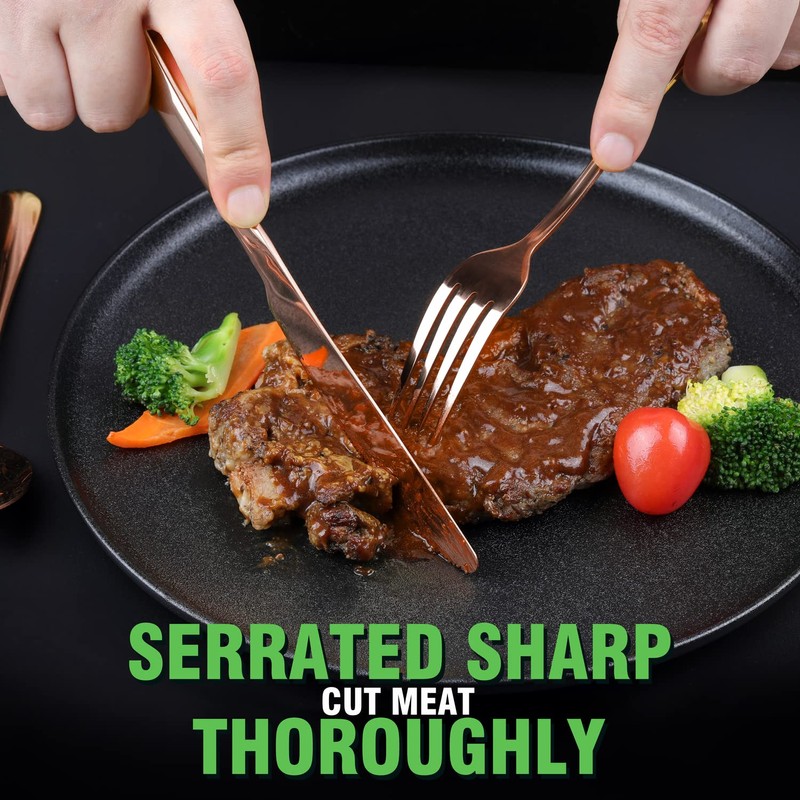 Copper/Rose Gold Silverware Set, OGORI 40-Piece Stainless Steel Flatware Set,