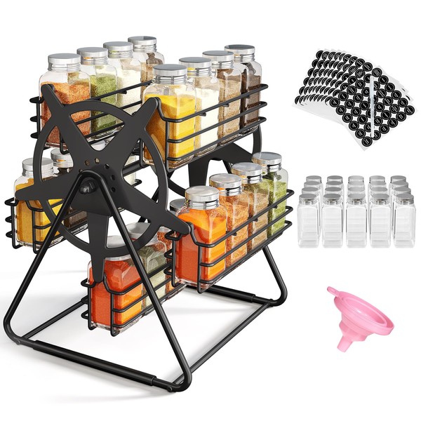 Revolving Spice Rack with 20 Jars for Kitchen Countertop, Ferris-Wheel