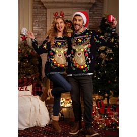 Arvilhill Mens Ugly Reindeer Bell Christmas Sweatshirt Tacky Funny Sweater Adult Holiday Jumper 3D Graphic Print Inappropriate XXL