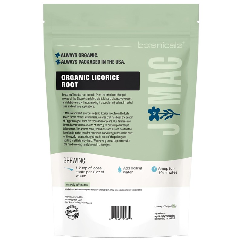 J MAC BOTANICALS Organic Licorice Root Tea, Cut and Sifted,
