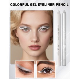 Jutqut 2 x Gel Eyeliner Mat, White and Silver Waterproof Eye Pencil, Waterproof Long Lasting Liner Stick, Eyeliner Pen Smudge-proof Tattoo, Dense Creamy Texture, Waterproof Eyeliner for Women