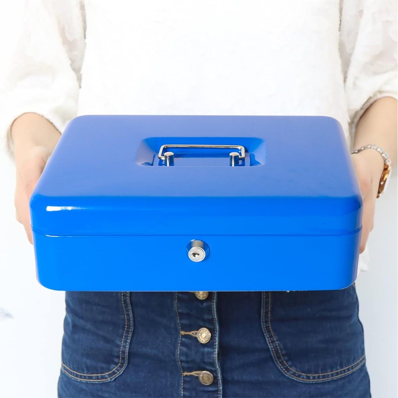 Jssmst Locking Metal Cash Box with Coin Lid, 11.8L x
