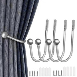 MZOYOURO 4 Stück Silber U-Form Raffbügel Vorhänge Holdbacks, Metall Vorhang Raffhalter, Raffhalter Wandbefestigung U-Form Raffbügel, für Wohnzimmer Schlafzimmer Esszimmer Bäder Küchen Büros