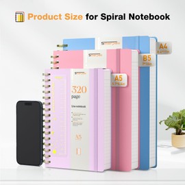 Smarpau A5 Spiral Notebook, Lined Notebook with 320 Pages, 100gsm Paper