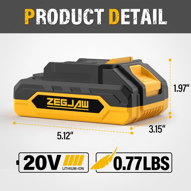 ZEGJAW 20V Rechargeable Battery Pack 2.0Ah Battery (A Battery)