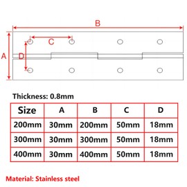 Qrity 2Pcs Hinges Piano Hinge, Stainless Steel Furniture Hinge, Heavy Duty Continuous Hinge, Long Hinge 200mm(8 Inch), for Cabinets, Pianos, Boats, Silver