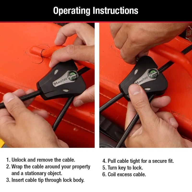 Master Lock Black Python Bike Lock with Key, Adjustable Metal