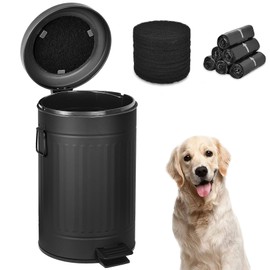 Umtiti Dog Poop Trash Can with Lid for Outdoors，3.2 Gallon Trash Can with Activated Carbon Filter & Plastic Bags, Pet Waste Container，UP12L-BK-Y+90BK-New