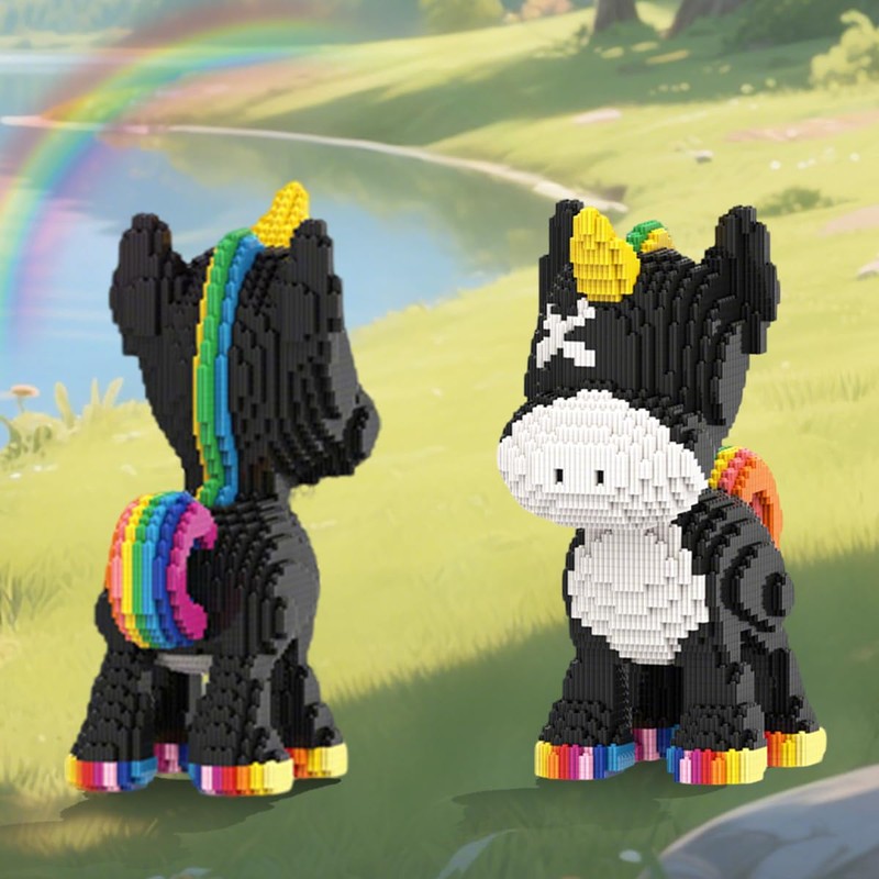 HOOLEDAY Animal Series Sunny Black Donkey Toy Building Block Set,