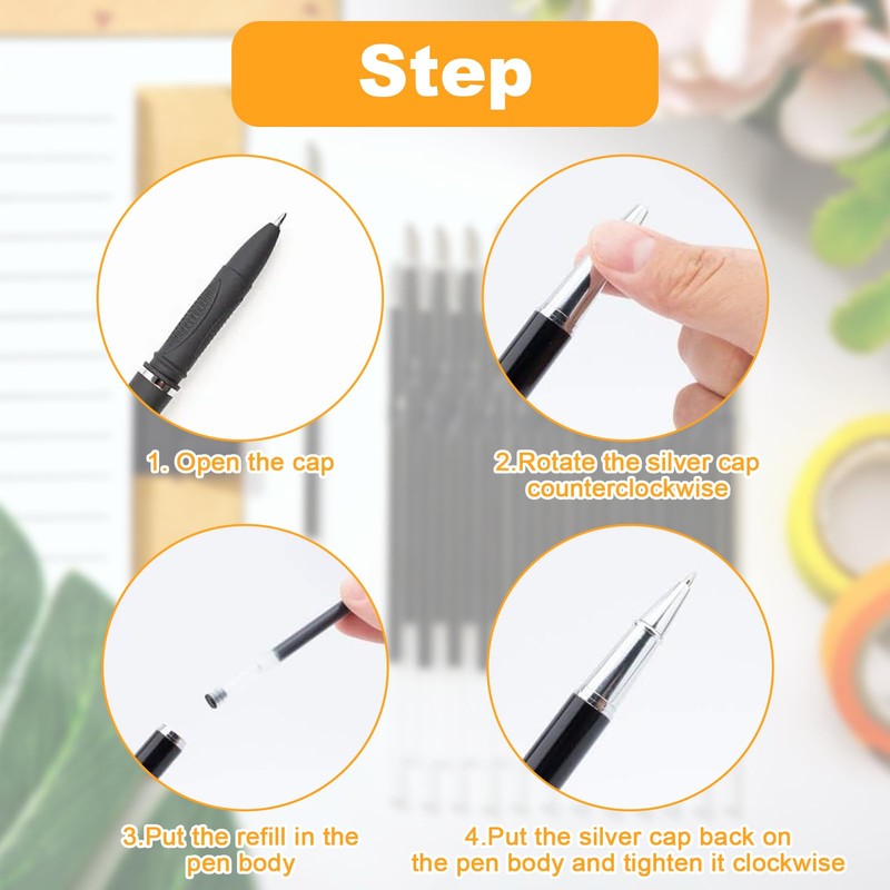 10pcs Replacement Black Pen Refills 0.5mm Black Ink Pen Refills,
