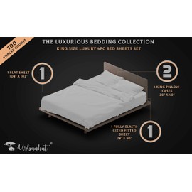 Egyptian Cotton Sheets Set - 700 Thread Count 100% Cotton King Size Sheet (4 Piece), Luxury Bed Sheets King, Deep Pocket, Cooling Soft & Silky Satin Weave (White)