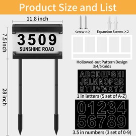 Solar House Numbers for Outside, Solar Address Sign, Smart Auto ON/OFF Double Color Waterproof LED Modes Address Signs for Houses, for with Lawn Stakes Garden Street Home Yard (Warm White)