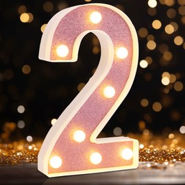 DyingSwan LED Marquee Numbers, 2025 Light Up Numbers for Party, Small Light Up Letters, Battery Powered Lighted Number for Birthday or Home Decor (Pink Glitter 2)