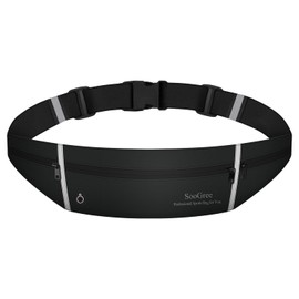 SooGree Slim Running Belt Sport Fanny Pack, Reflective Waist Pack, Waterproof Phone Holder, Jogging Pouch for Phone Money, Black