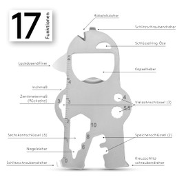 RICHARTZ Key Tool Bob Multitool Key Ring 17 Practical Functions High-Quality Matt Blasted Stainless Steel Key Ring Tool with Packaging and Function Description