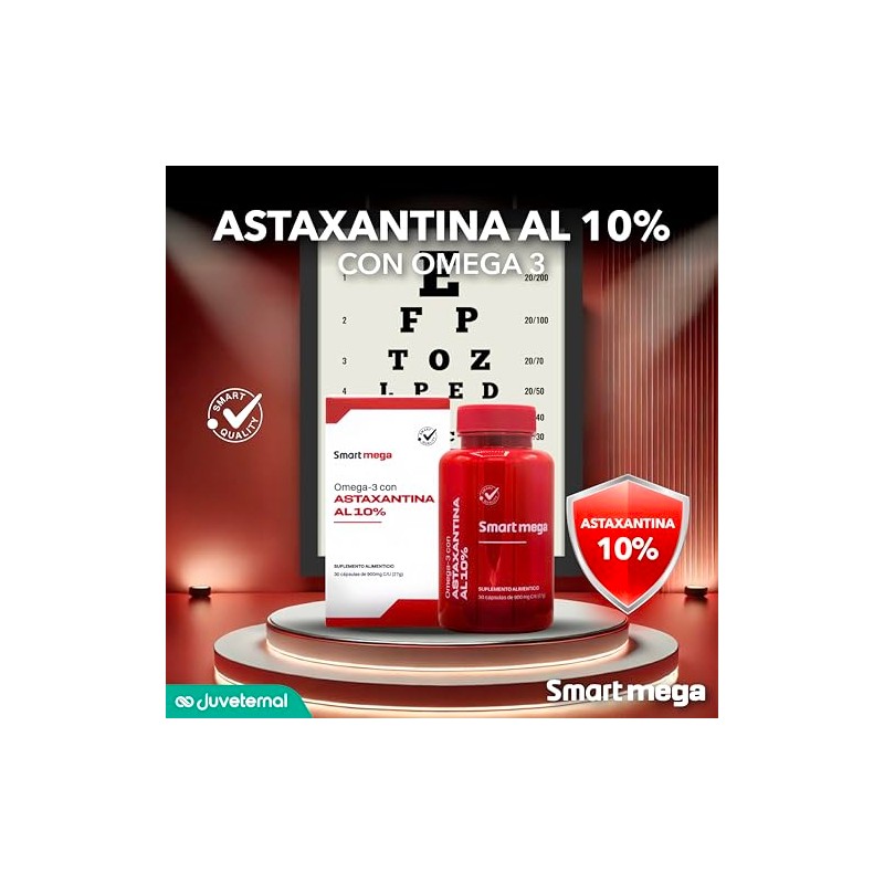 SMART MEGA Astaxantina 10 Ultra Pura con Omega 3, Protección