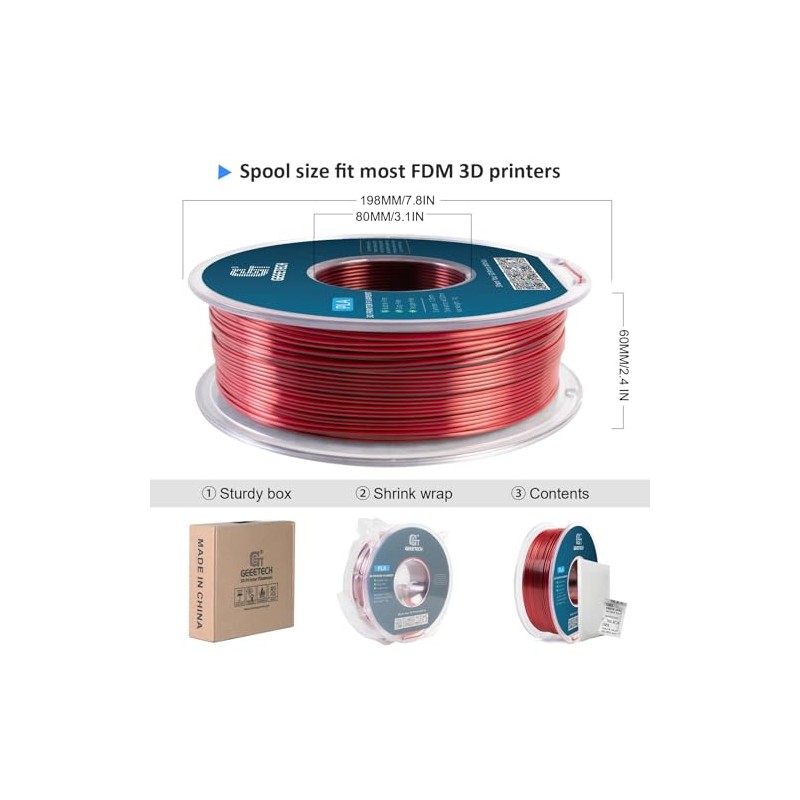 GEEETECH Silk PLA 3D Printer Filament 1.75mm, Silk Dual Color