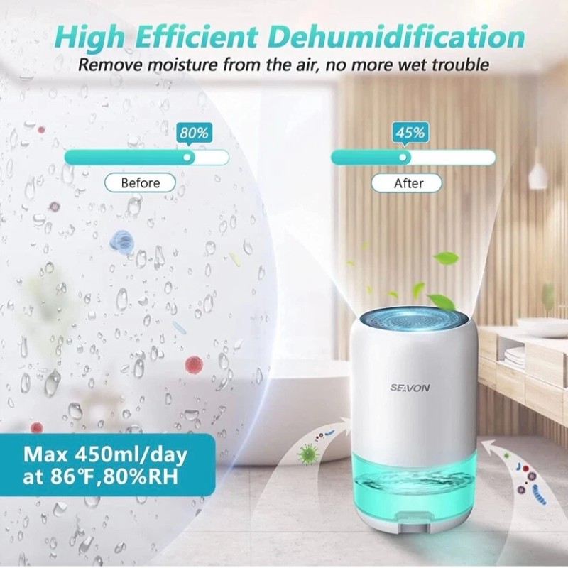 Seavon 35 oz dehumidifier covering 2600 cubic feet with 7