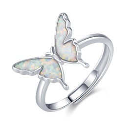CUOKA MIRACLE Opal Butterfly Ring 925 Sterling Silver Butterfly Open Adjustable Ring Exquisite Cute Butterfly Jewelry Rings Butterfly Rings for Women Anniversary Birthday Jewelry Gifts for Women,