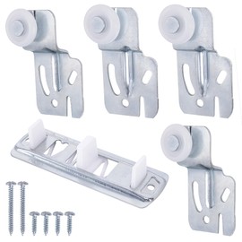 Nkiy Quen 5 Pcs Sliding Closet Door Roller Kit,Wardrobe Door Roller with Slide Track,Closet Door Rollers Replacement for Top-Hung Sliding Door Hardware
