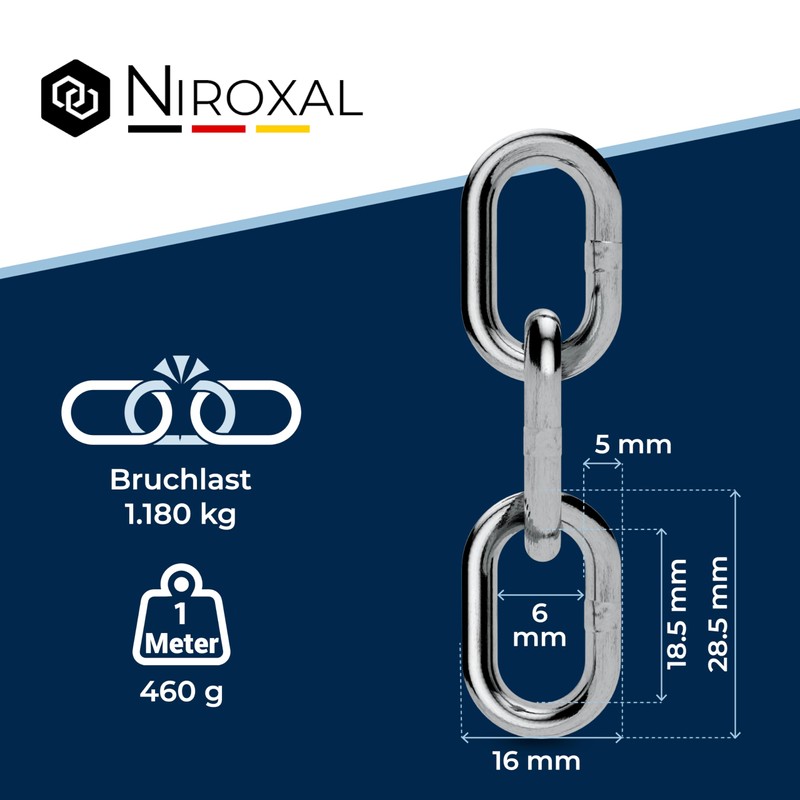 50-cm = 0,5-Meter 5-mm Thick Stainless Steel Chain V4A Short-Linked