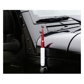 TRUE SPIKE 9 inch White RED TIP PENETRATOR Fat Bullet Antenna with Anti-Theft + Copper Coil in Heavy Gauge CNC Machined Billet Aluminum Short Compatible with Jeep Wrangler TJ 97-06 1997-2006