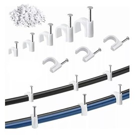 1000pcs Circle Cable Clips with Steel Nail,Clips de Alambre para Coaxial, Cable Ethernet, de TV, de Teléfono (4mm/5mm/6mm/8mm/10mm)