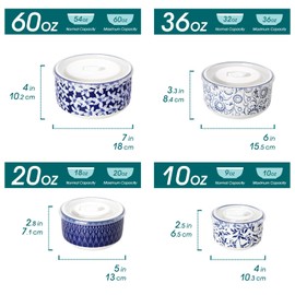 vancasso Ceramic Nesting Bowls with Lids Set of 4, Serving Bowls for Food Storage, Prep Bowl, Ceramic Bowl for Kitchen, Microwave & Dishwasher Safe, 60+36+20+10 Oz, Series SELENE
