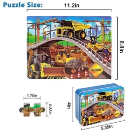 Puzzles for Kids Ages 4-8,Construction Site 100 Piece Puzzles for Kids,Educational Kids Puzzles Jigsaw Puzzles in a Metal Box,Children 100 Piece Puzzle Games Puzzle Toys for Girls and Boys