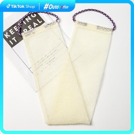 African Exfoliating Shower Sponge Net with Drawstring, Deep Cleansing Body Scrub for Back and Shower, Reusable Softening Net - Colour: Beige