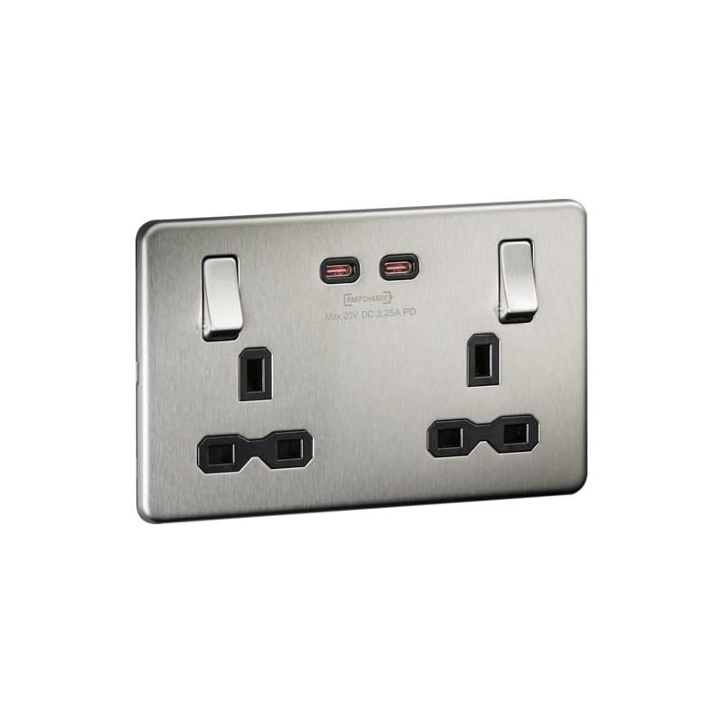 Screwless Double Switched Socket with Dual USB-C [65W Fast Charge]