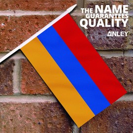 Anley Armenia Mini Flag 12 Pack - Hand Held Small Miniature Armenian Flags on Stick - Fade Resistant & Vivid Colors - 5x8 Inch with Solid Pole & Spear Top