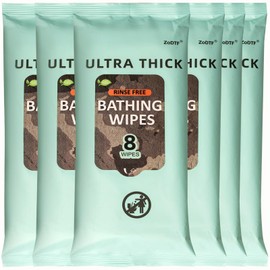 6 Packs Shower Wipes Camping Rinse Free, Body Wipes for Adults Bathing During Camp and Gym, Thick & Soft Personal Bath Wipes Travel Size Adult Unscented Washcloths Women and Men for All-Day Freshness